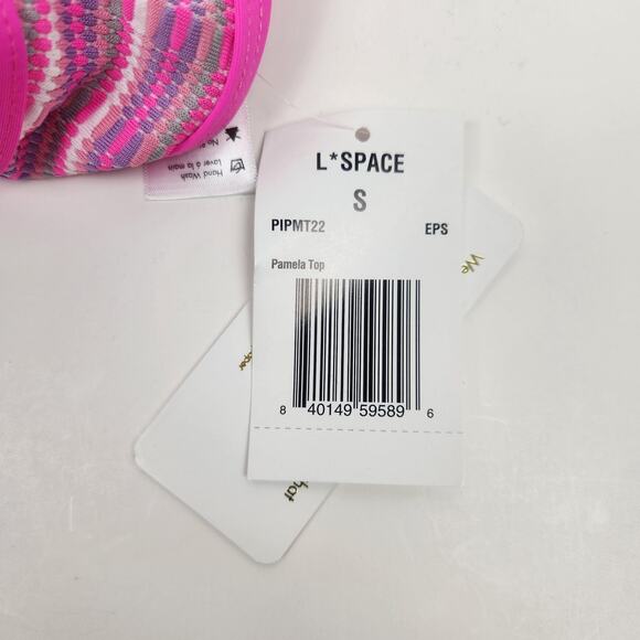 L*Space Pamela Bikini Top in Electric Pique Stripe Pink Size Small Racerback NWT - Picture 6 of 7